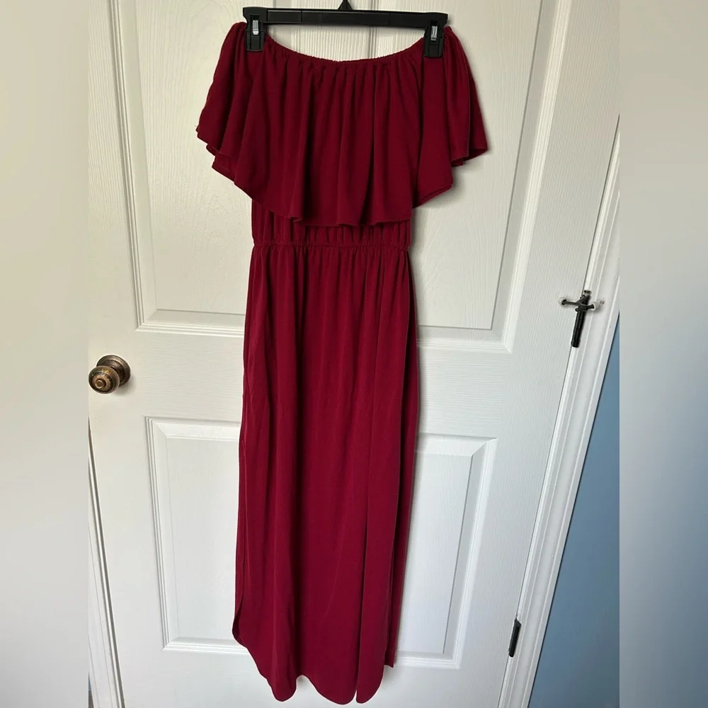 Verabendi Off the Shoulder Summer Long Burgundy Red Dress Size 8/10 - Picture 9 of 11